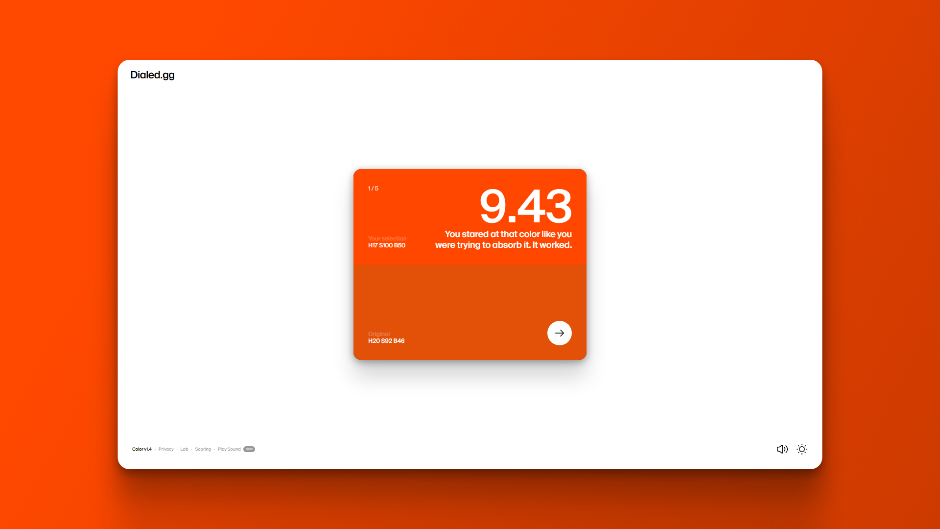 A screenshot of the Dialed.gg interface showing a color matching result.