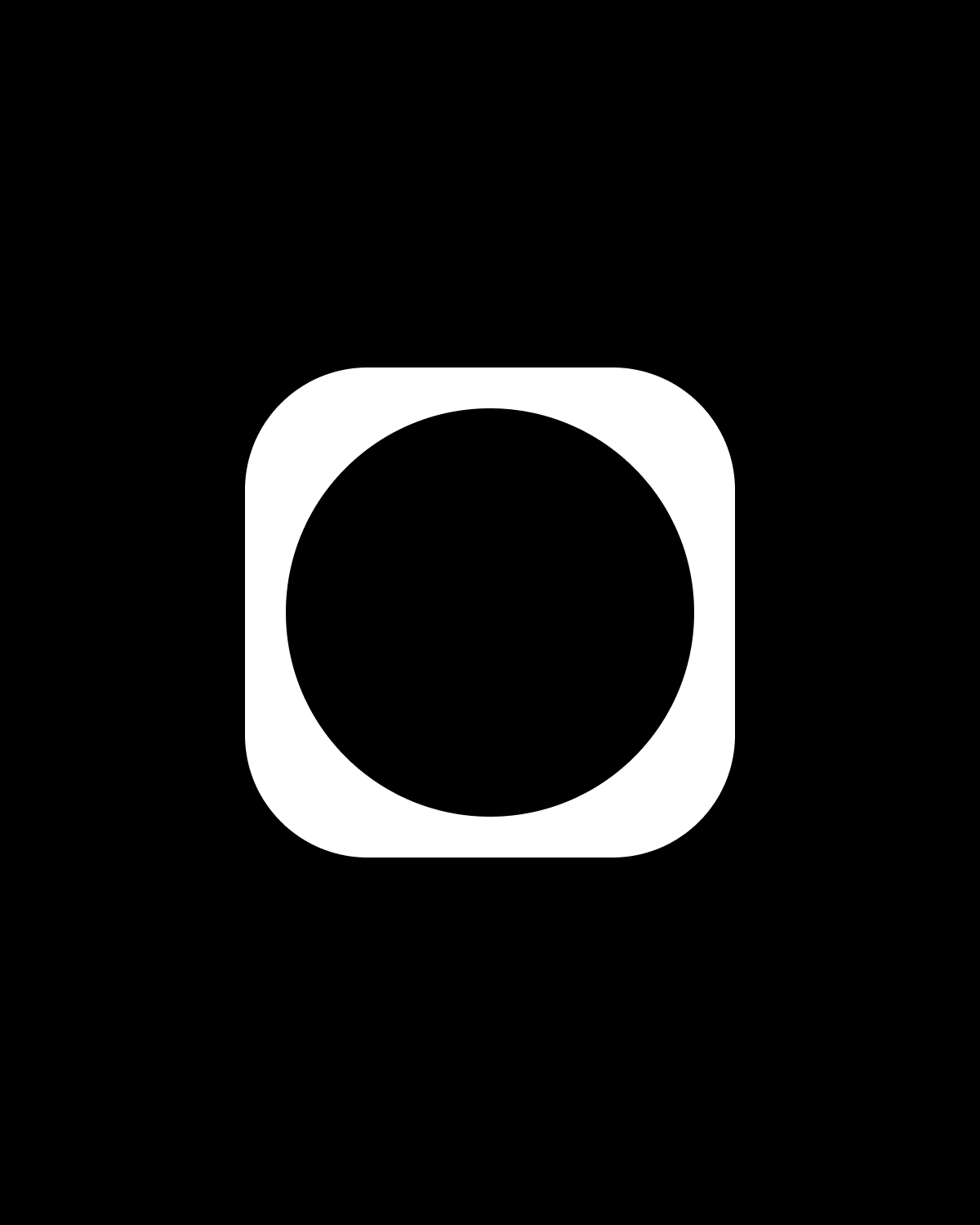 A minimalist logo for The Big Beautiful Dot ToolToy, featuring a solid black circle centered within a white rounded square on a black background.