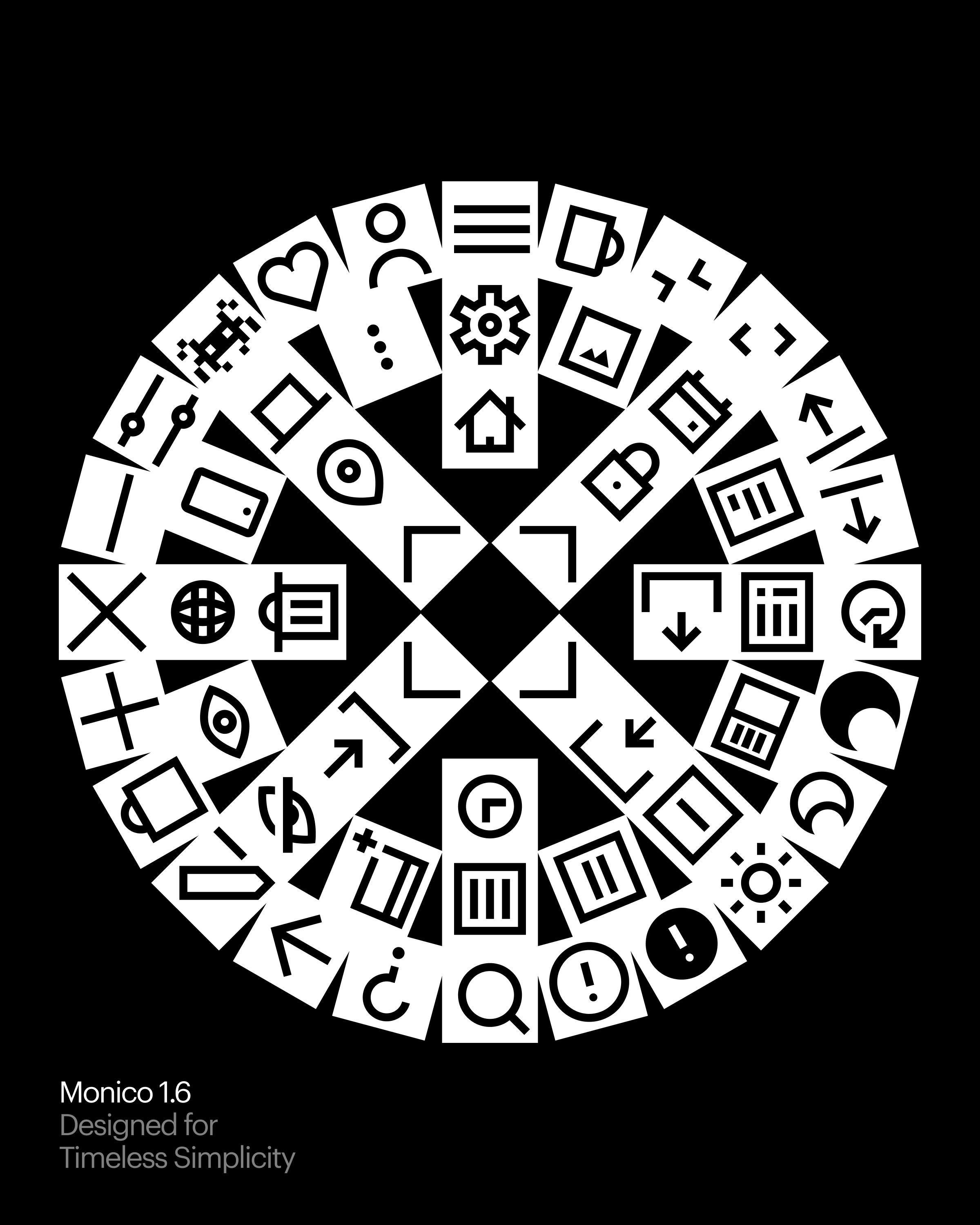 A preview of select icons from Monico, an open-source icon pack designed by crc.studio.