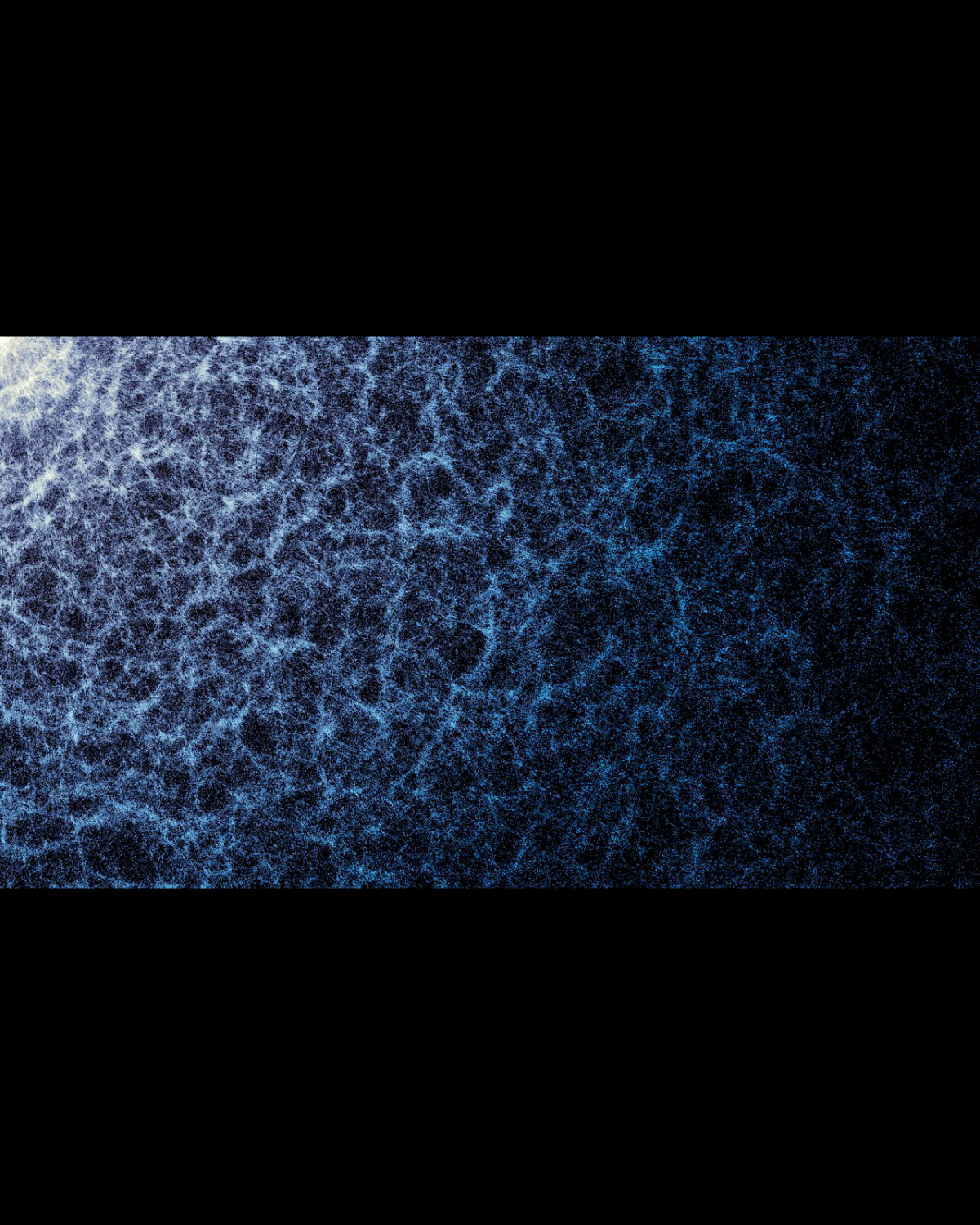 A close-up view of the cosmic web structure, revealing the intricate filamentary distribution of millions of galaxies and quasars mapped in three dimensions by the DESI instrument.